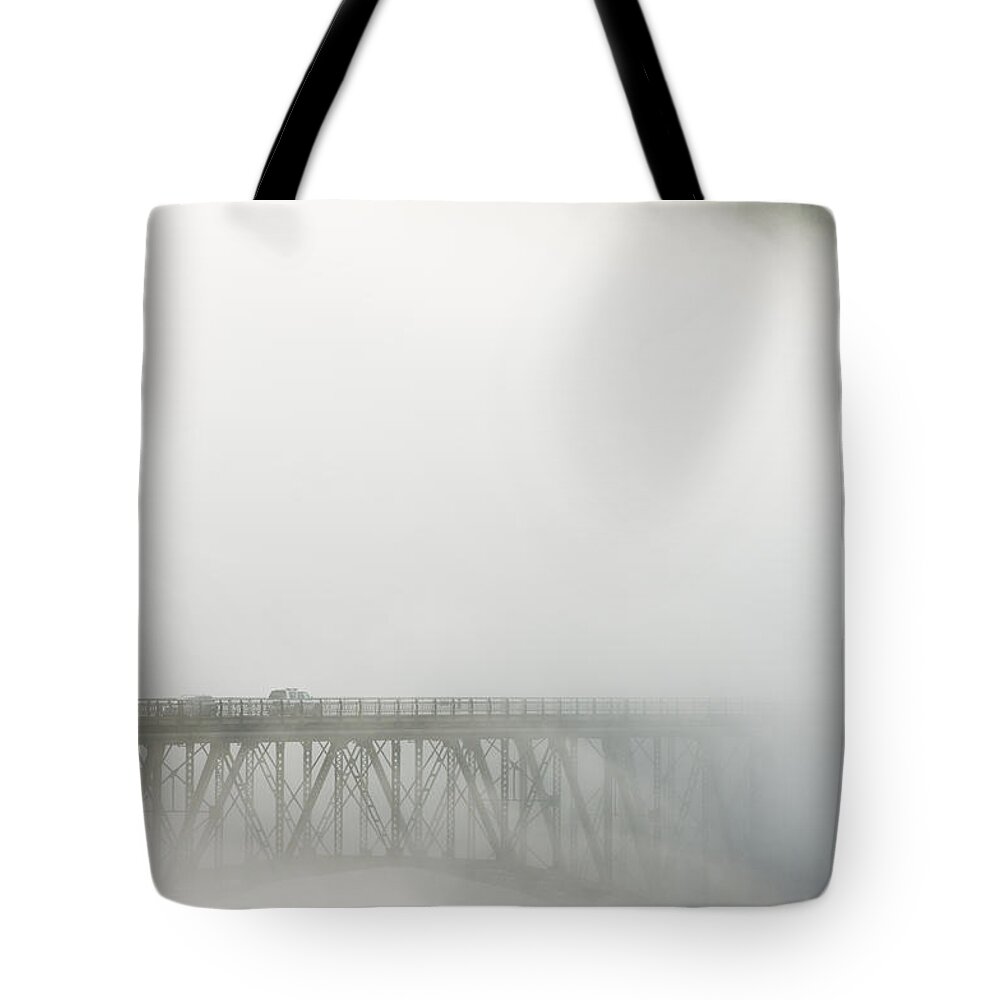 Feb0514 Tote Bag featuring the photograph Deception Pass Bridge In Fog Whidbey Isl by Kevin Schafer