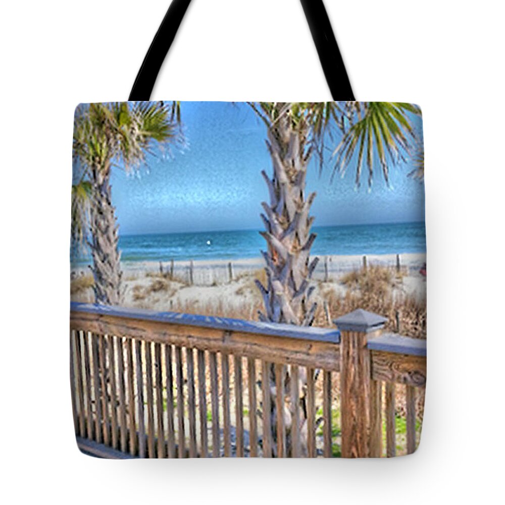 Deck On The Beach-landscape Tote Bag featuring the photograph Deck On The Beach by Gayle Price Thomas