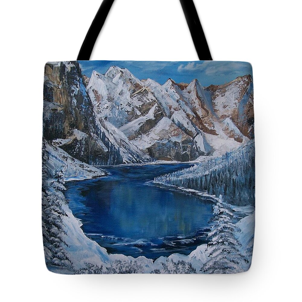 Mountains Tote Bag featuring the painting Deep Dark and Cold by Sharon Duguay