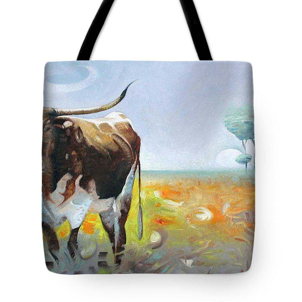 Longhorns Tote Bag featuring the painting Deep in the Heart of Texas by T S Carson
