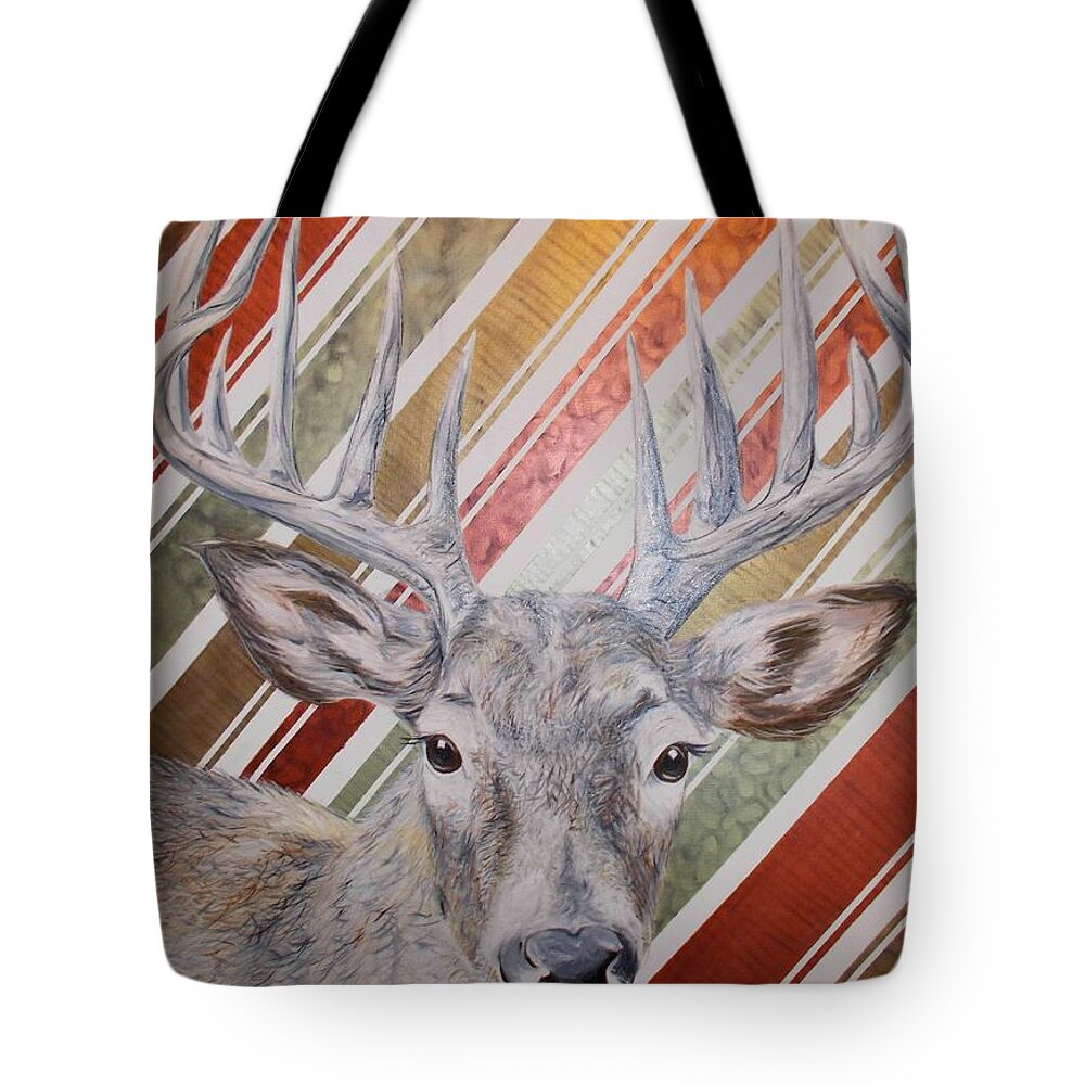 Deer Tote Bag featuring the painting Deer Deco by PainterArtist FIN