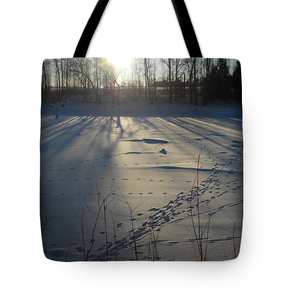 Winter Tote Bag featuring the photograph Deer Tracks on the River by Kent Lorentzen