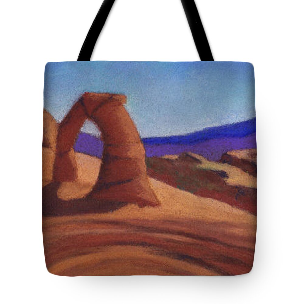 Landscape Tote Bag featuring the pastel Delicate Arch by Anne Katzeff