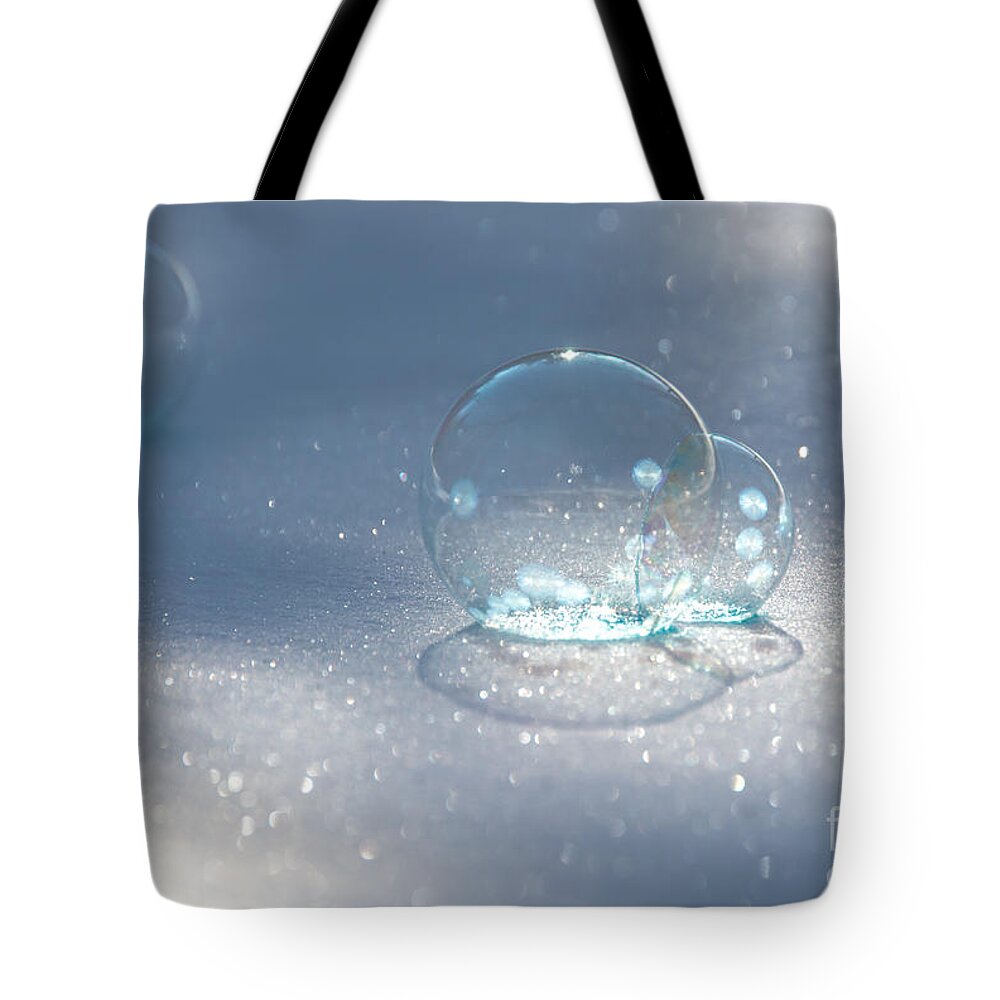 Frozen Bubbles Tote Bag featuring the photograph Delicate Frozen Bubbles by Cheryl Baxter