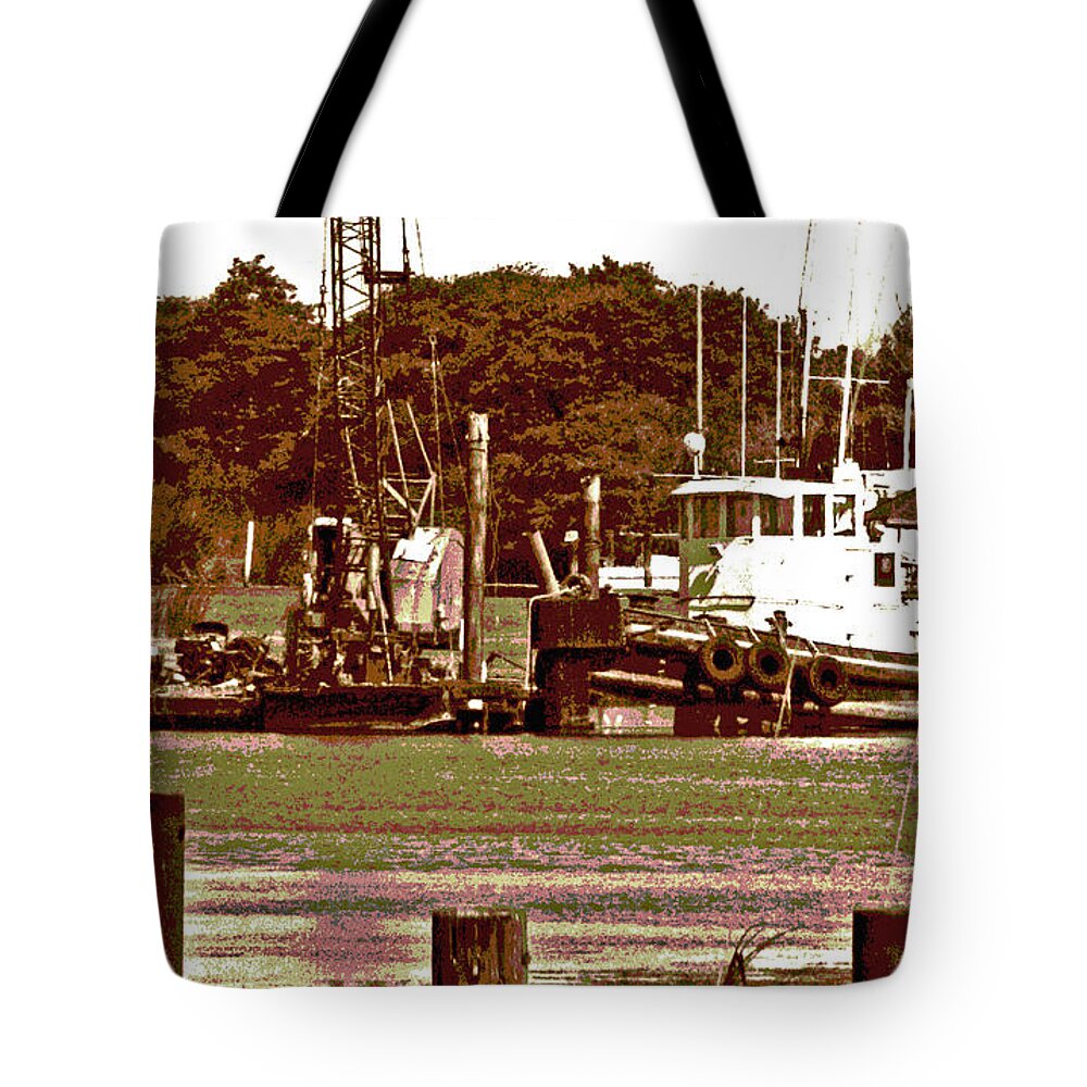 Sacramento River Delta Tote Bag featuring the digital art Delta Tug Boats At Work by Joseph Coulombe