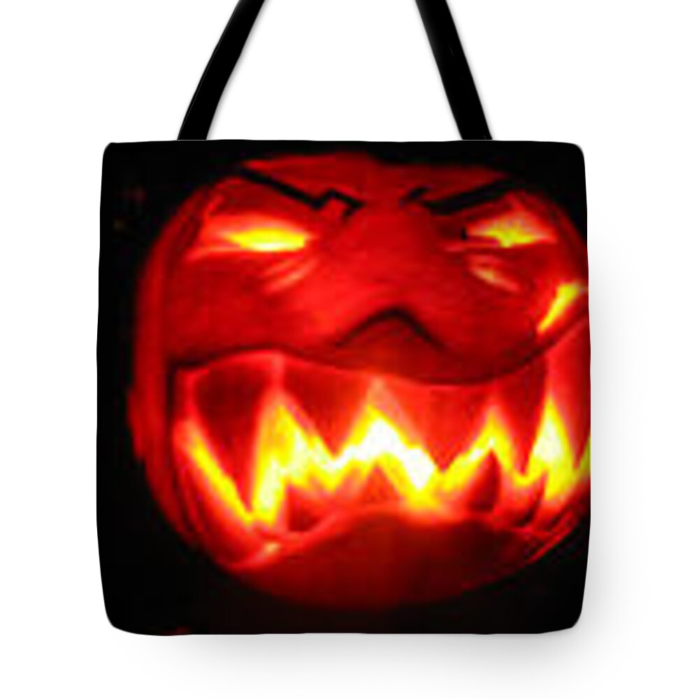 Pumpkin Tote Bag featuring the sculpture Demented mister Ullman Pumpkin by Shawn Dall