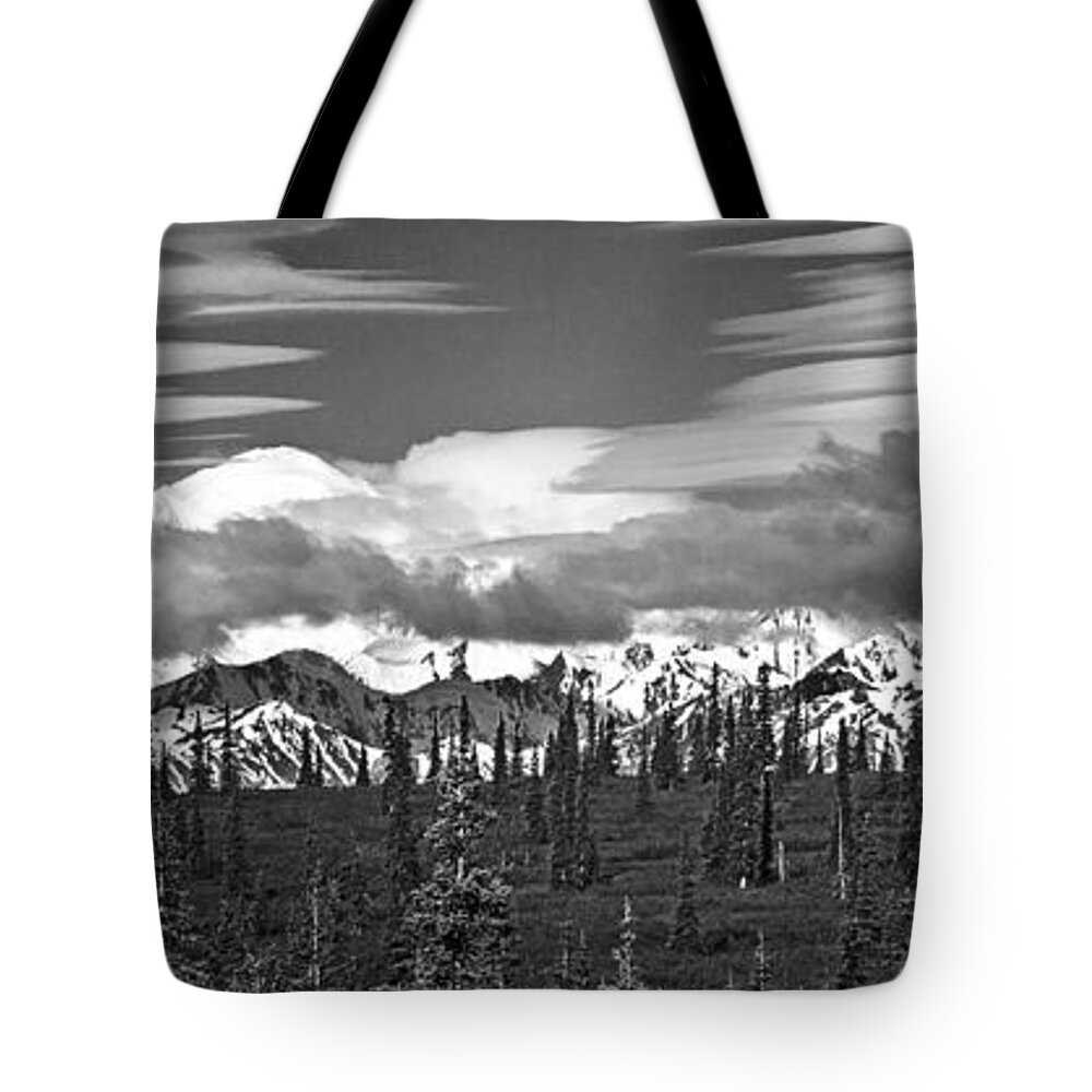 Denali Tote Bag featuring the photograph Denali in Clouds by Angie Schutt