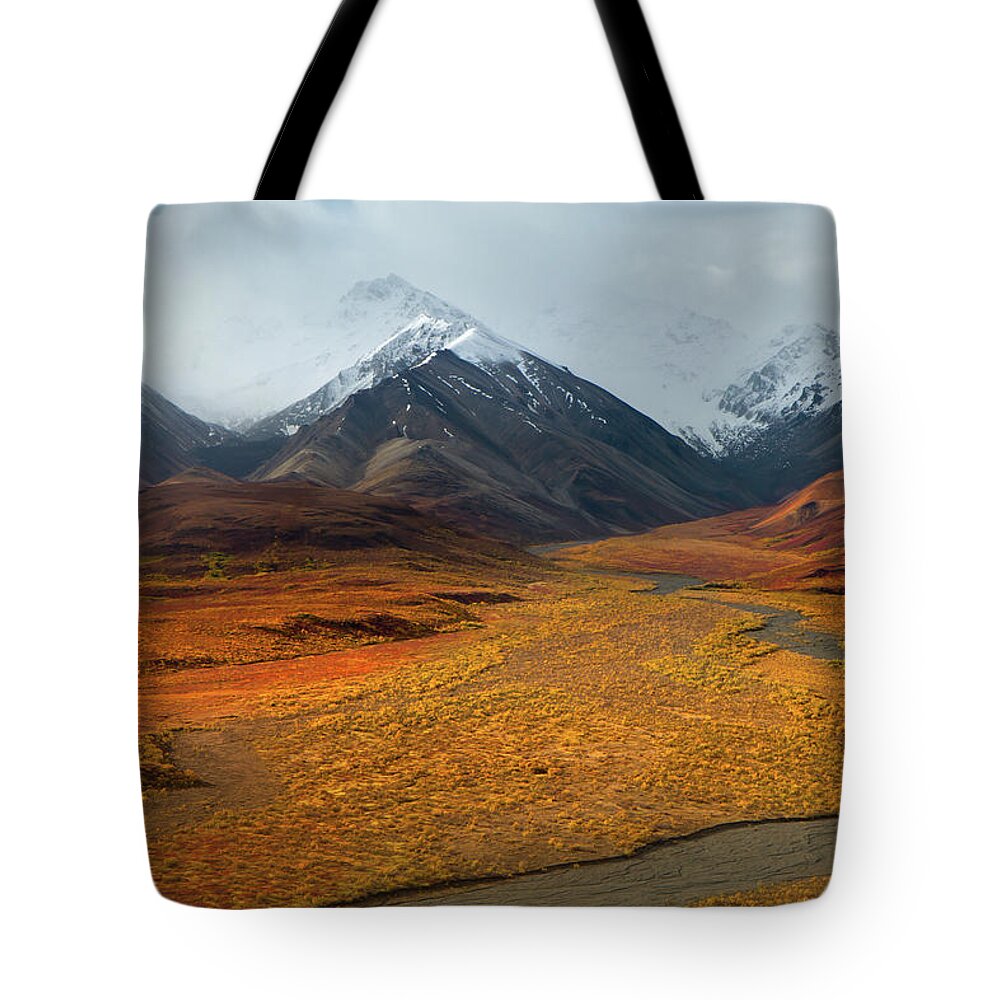 Tranquility Tote Bag featuring the photograph Denali Mountain Range In Autumn by Enn Li  Photography