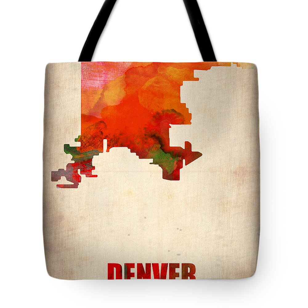 Denver Tote Bag featuring the digital art Denver Watercolor Map by Naxart Studio