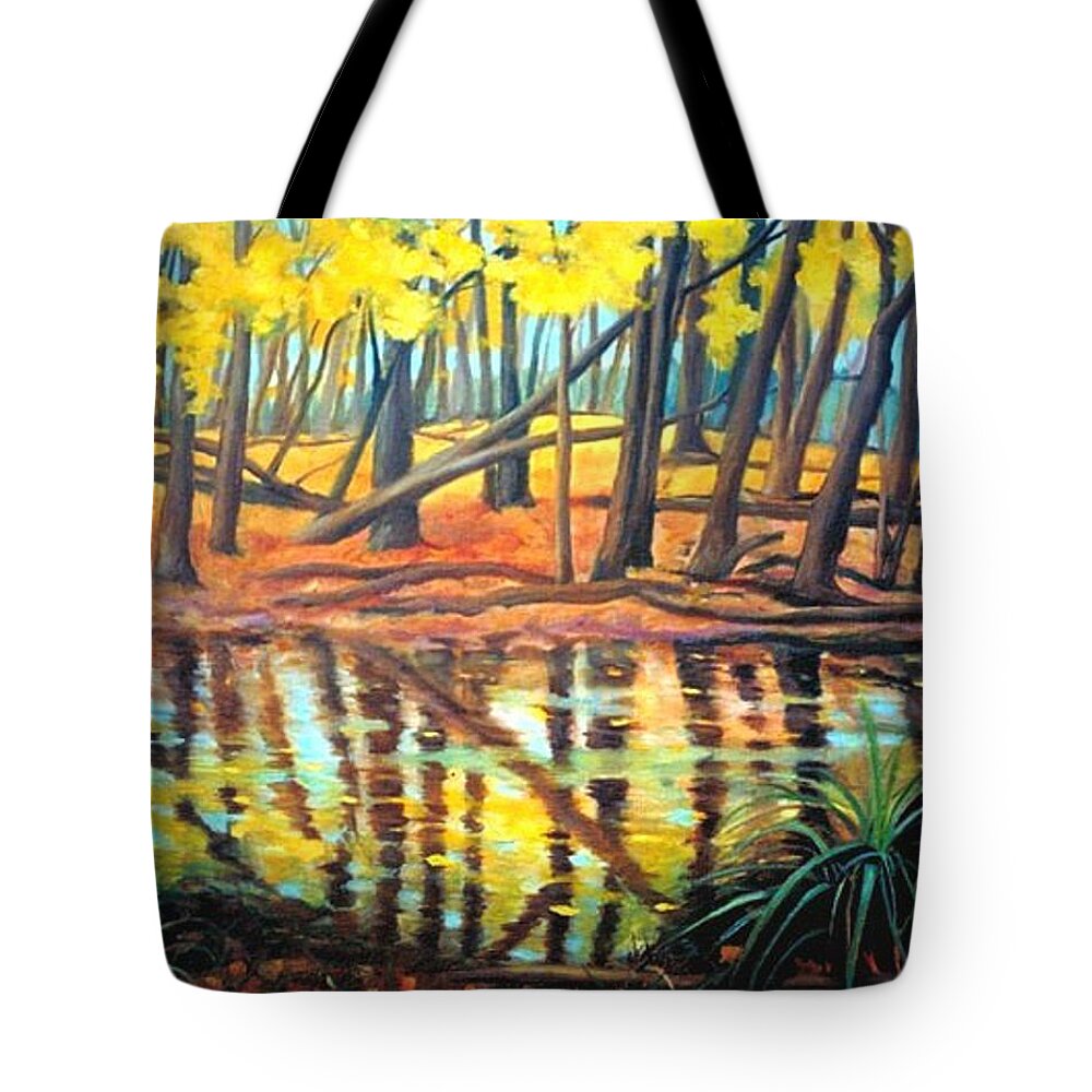 Landscape Tote Bag featuring the painting Des Plaines Autumn by Marian Berg