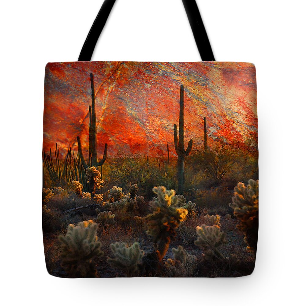 Cacti Tote Bag featuring the photograph Desert Burn by Barbara Manis