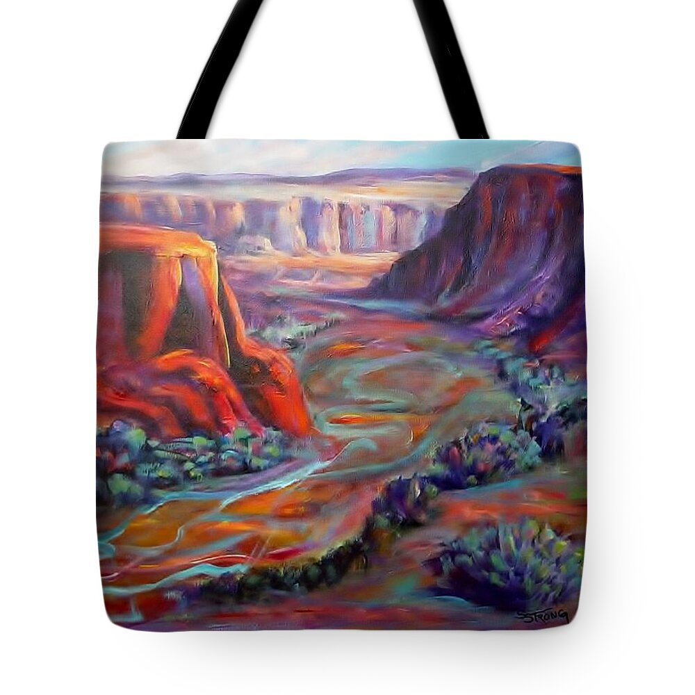 Canyon Tote Bag featuring the painting Desert Canyon by Sherry Strong