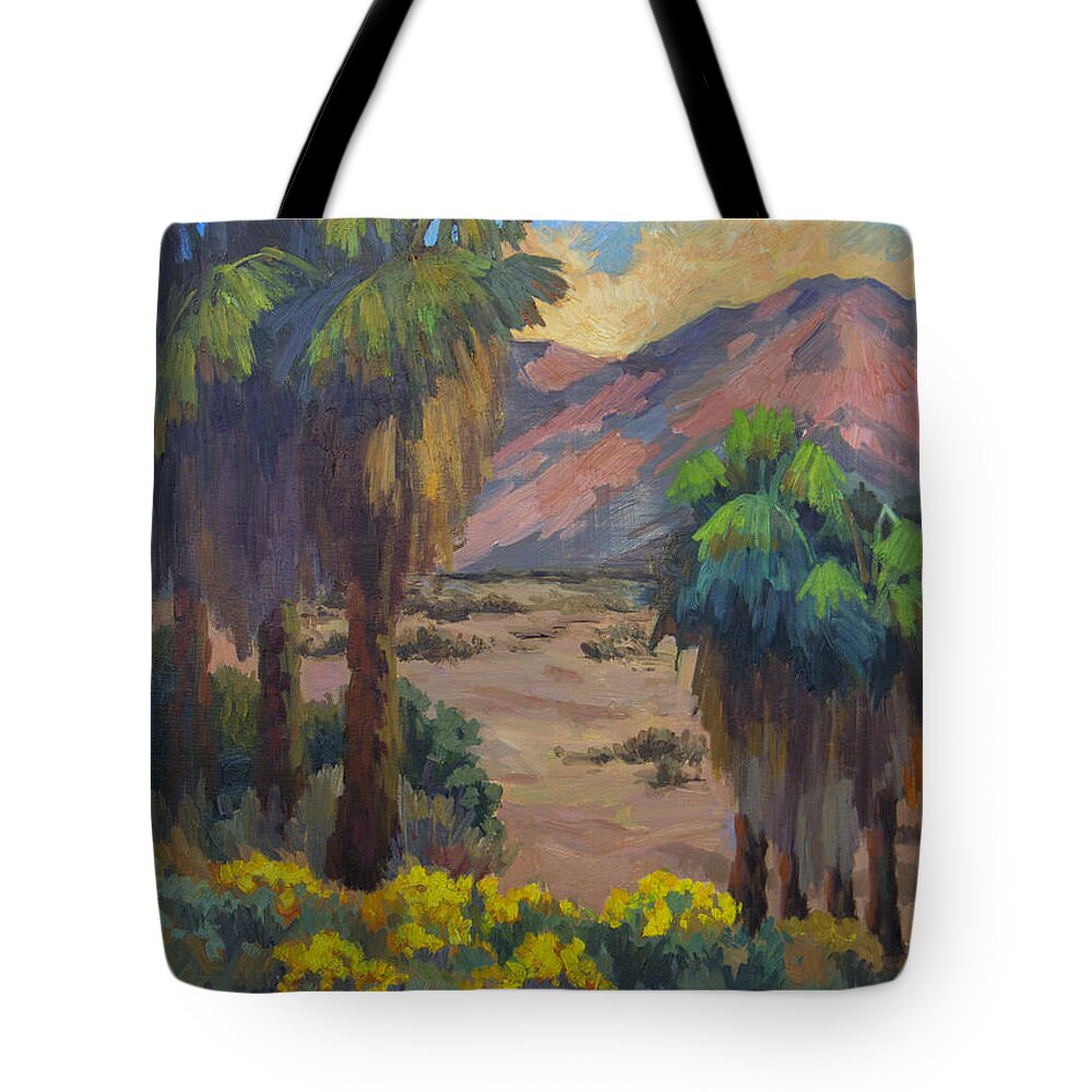 Indian Canyons Tote Bag featuring the painting Desert Marigolds at Andreas Canyon by Diane McClary