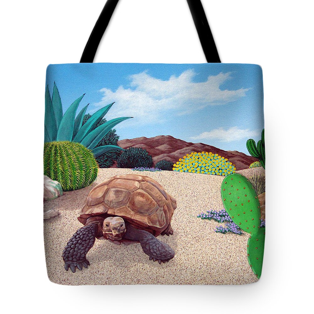 Tortoise Tote Bag featuring the painting Desert Tortoise by Snake Jagger