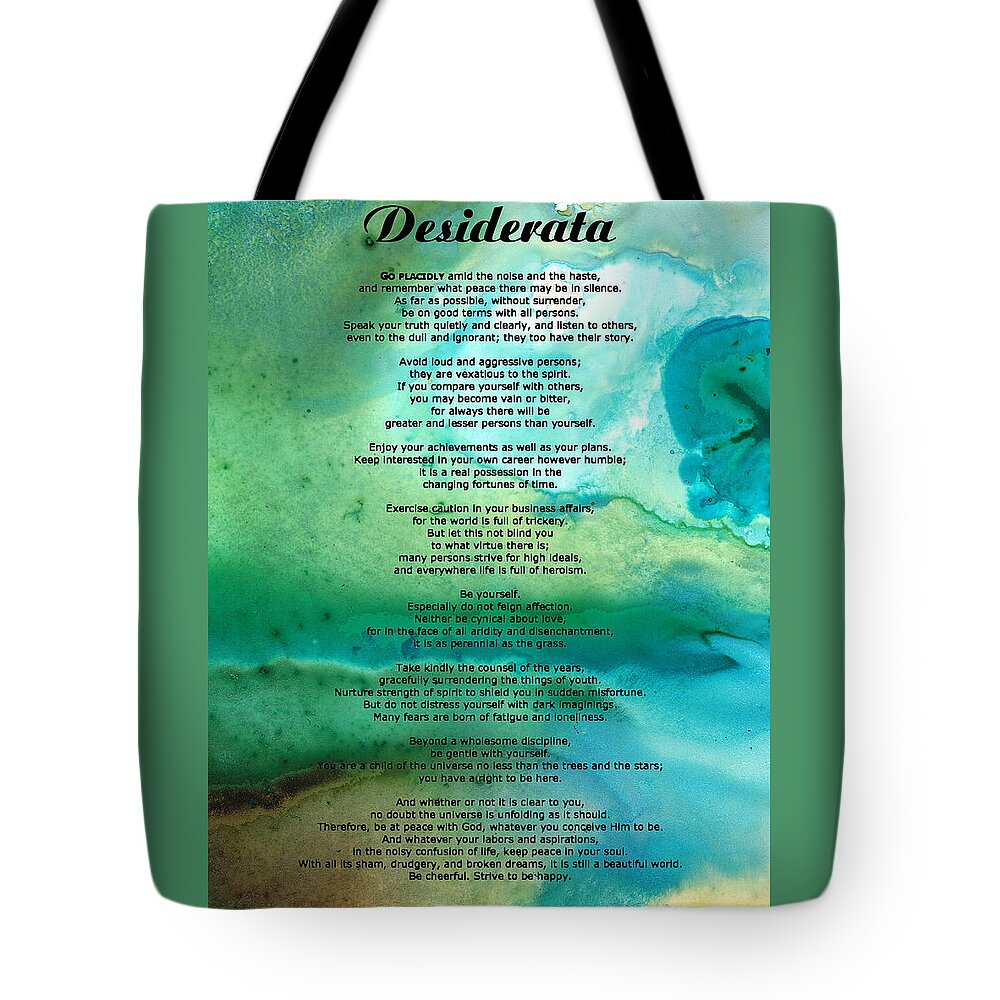 Desiderata Tote Bag featuring the painting Desiderata 2 - Words of Wisdom by Sharon Cummings