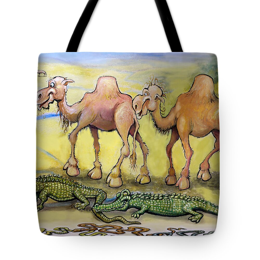Camel Tote Bag featuring the painting Desert Beasts by Kevin Middleton