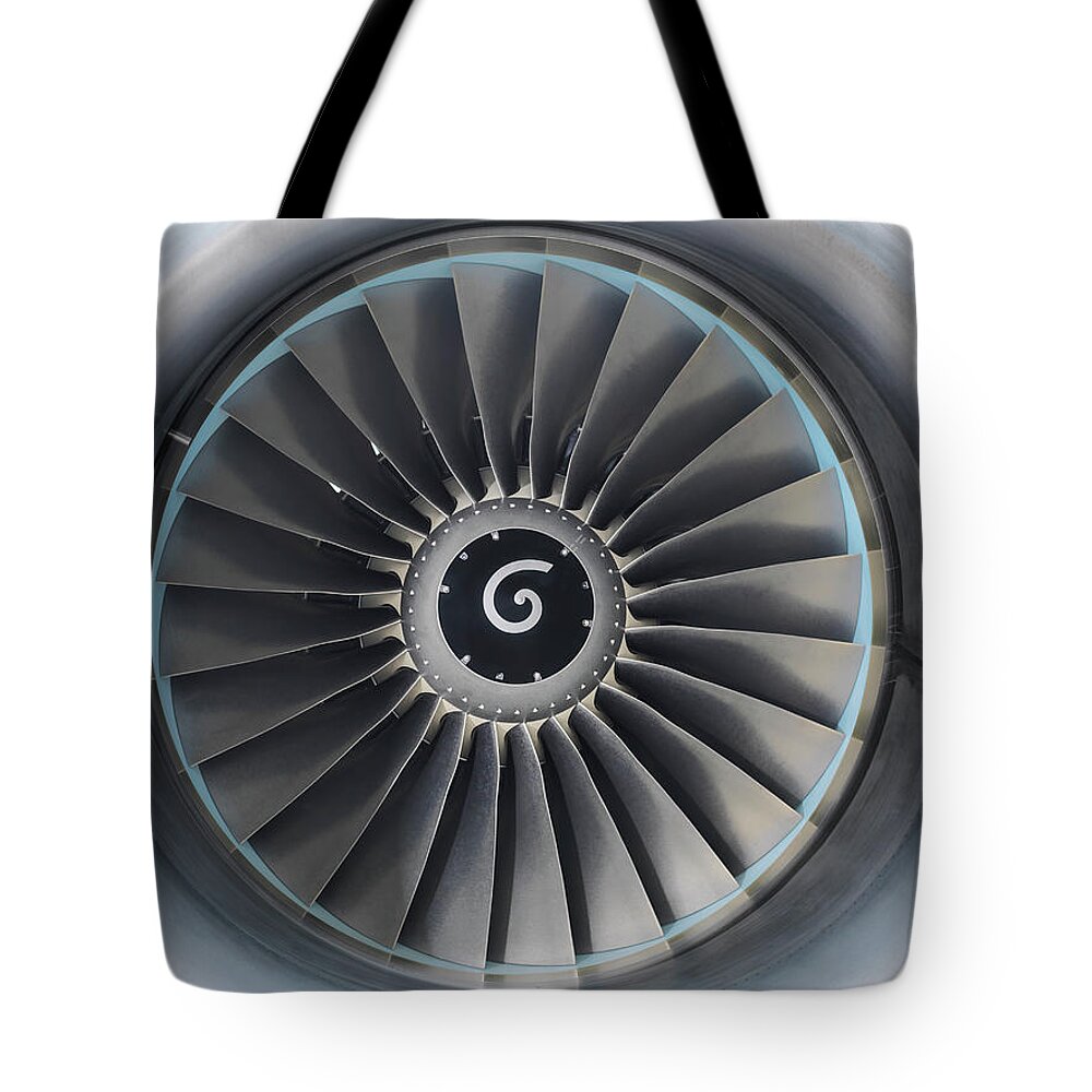Engine Tote Bag featuring the photograph Detail View Of Jet Engine Of Airplane by Monty Rakusen