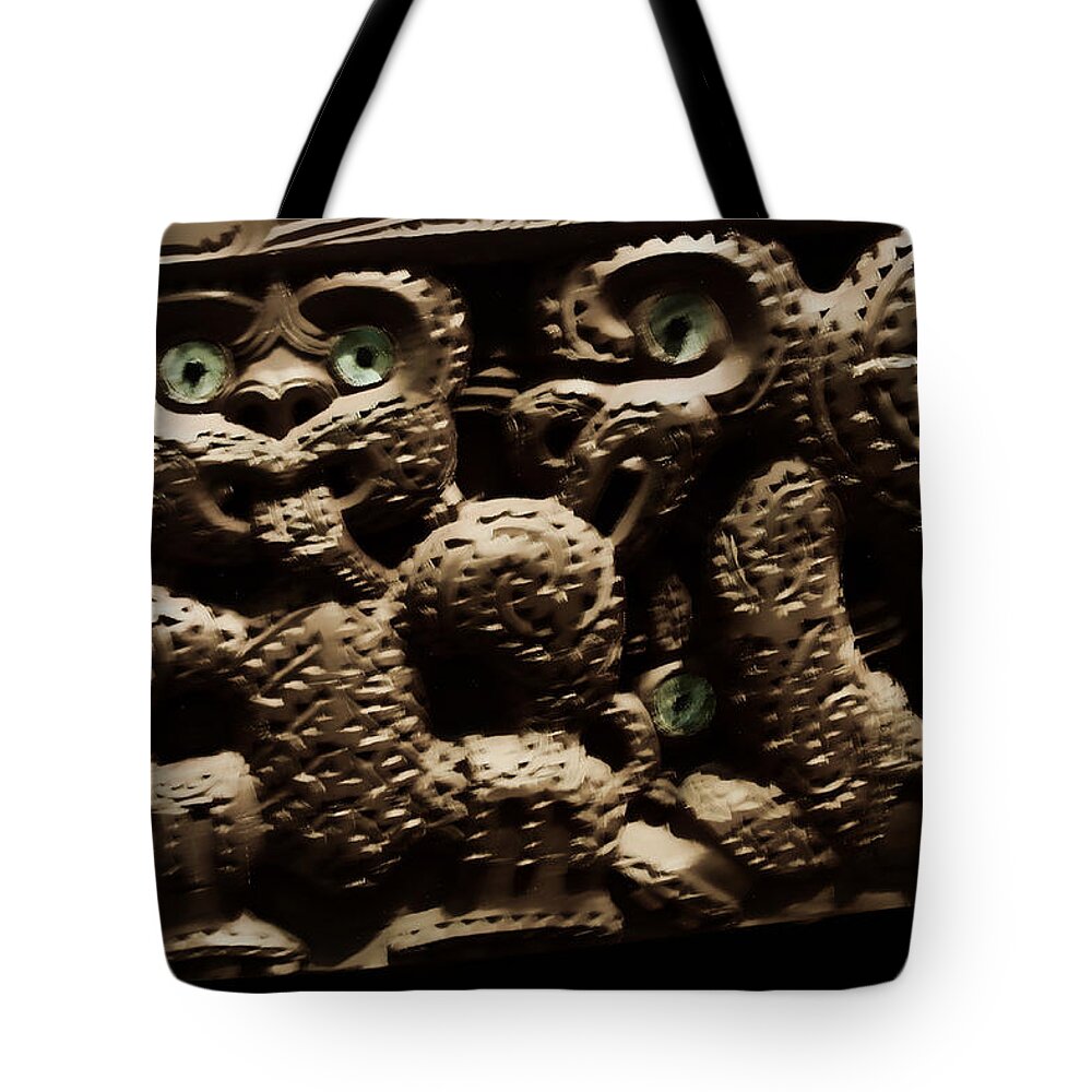Foreign Tote Bag featuring the photograph Detailed Aborigine Carving by Linda Phelps