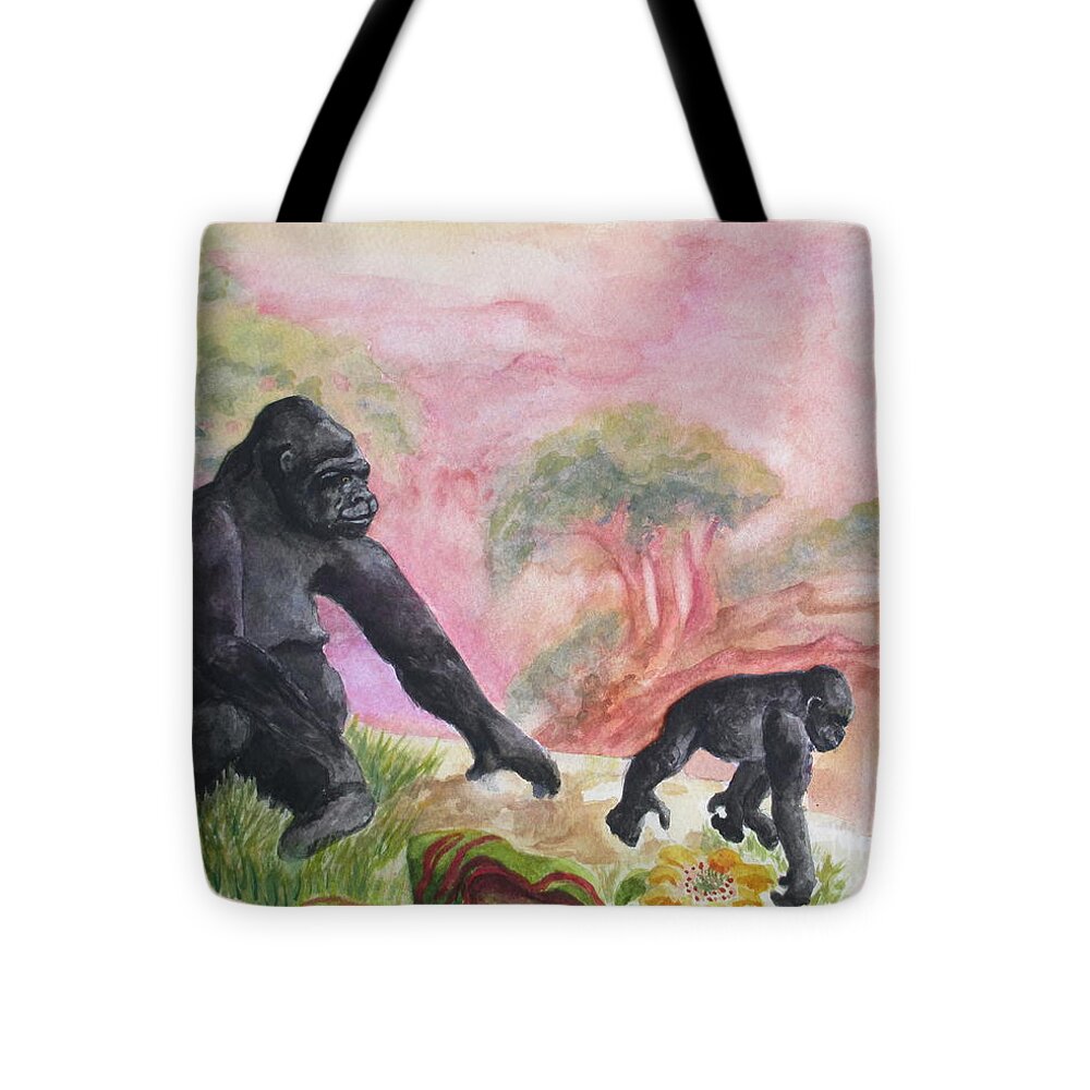 Western Lowland Gorilla Tote Bag featuring the painting Determination by Lynn Maverick Denzer