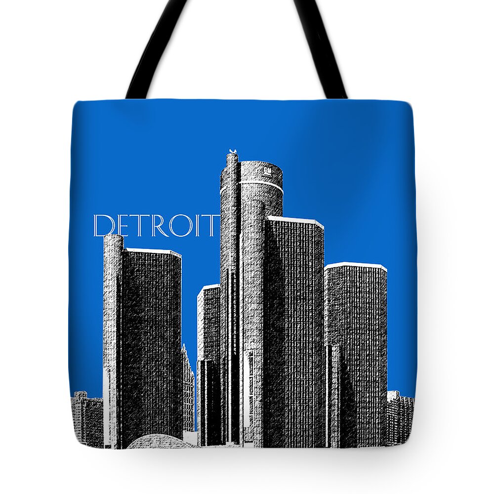 Detroit Tote Bag featuring the digital art Detroit Skyline 1 - Blue by DB Artist