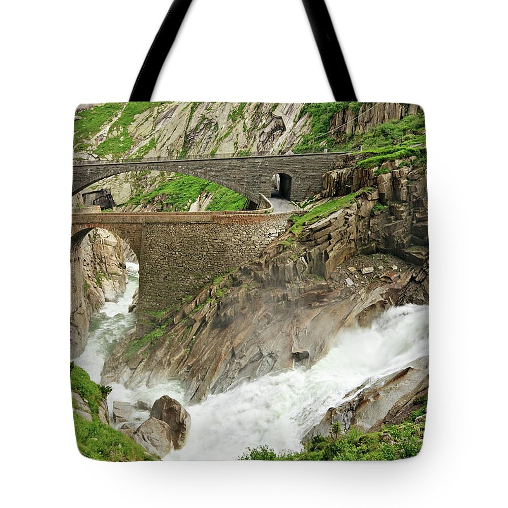Arch Tote Bag featuring the photograph Devils Bridge, Switzerland by Rusm