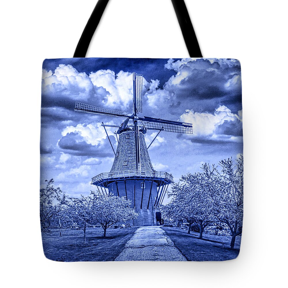 Art Tote Bag featuring the photograph deZwaan Holland Windmill in Delft Blue by Randall Nyhof