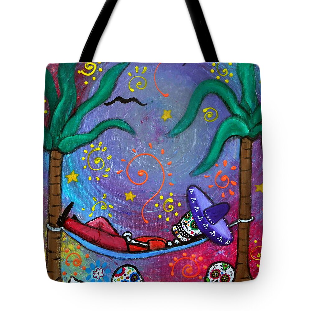 Day Of The Dead Tote Bag featuring the painting Dia De Los Muertos Mariachi Siesta by Pristine Cartera Turkus