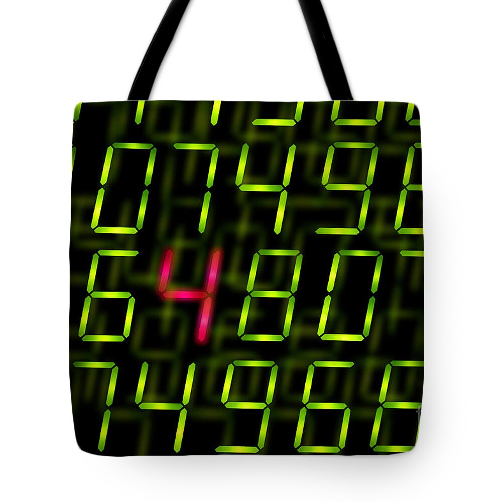 Secret Tote Bag featuring the photograph Digital numbers with one highlighted by Simon Bratt