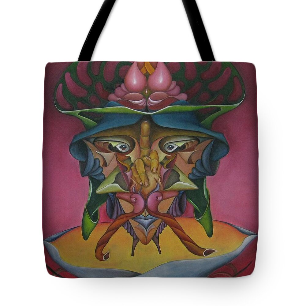 Eyes Tote Bag featuring the painting Middle finger by Bob Ivens