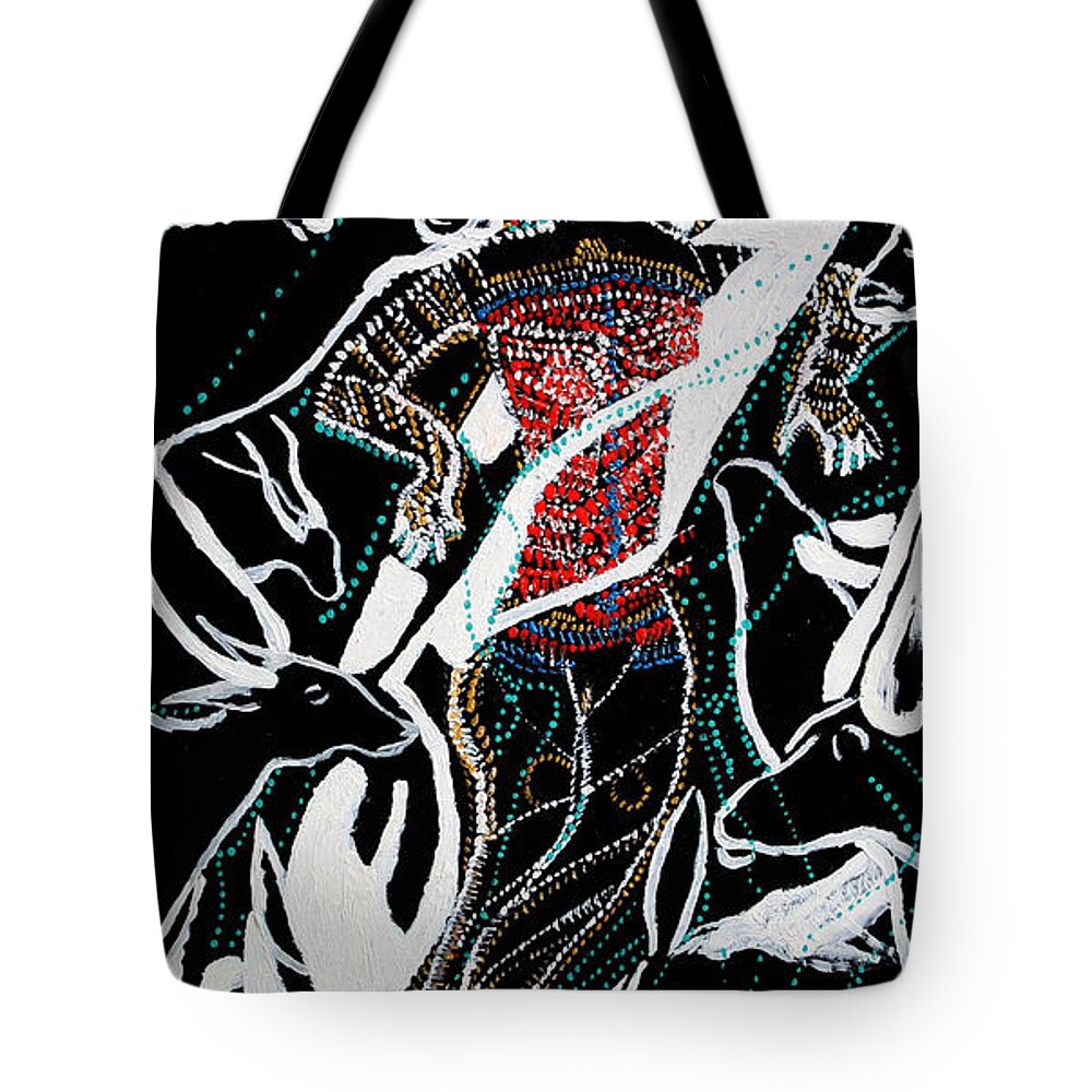 Jesus Tote Bag featuring the painting Dinka dance by Gloria Ssali