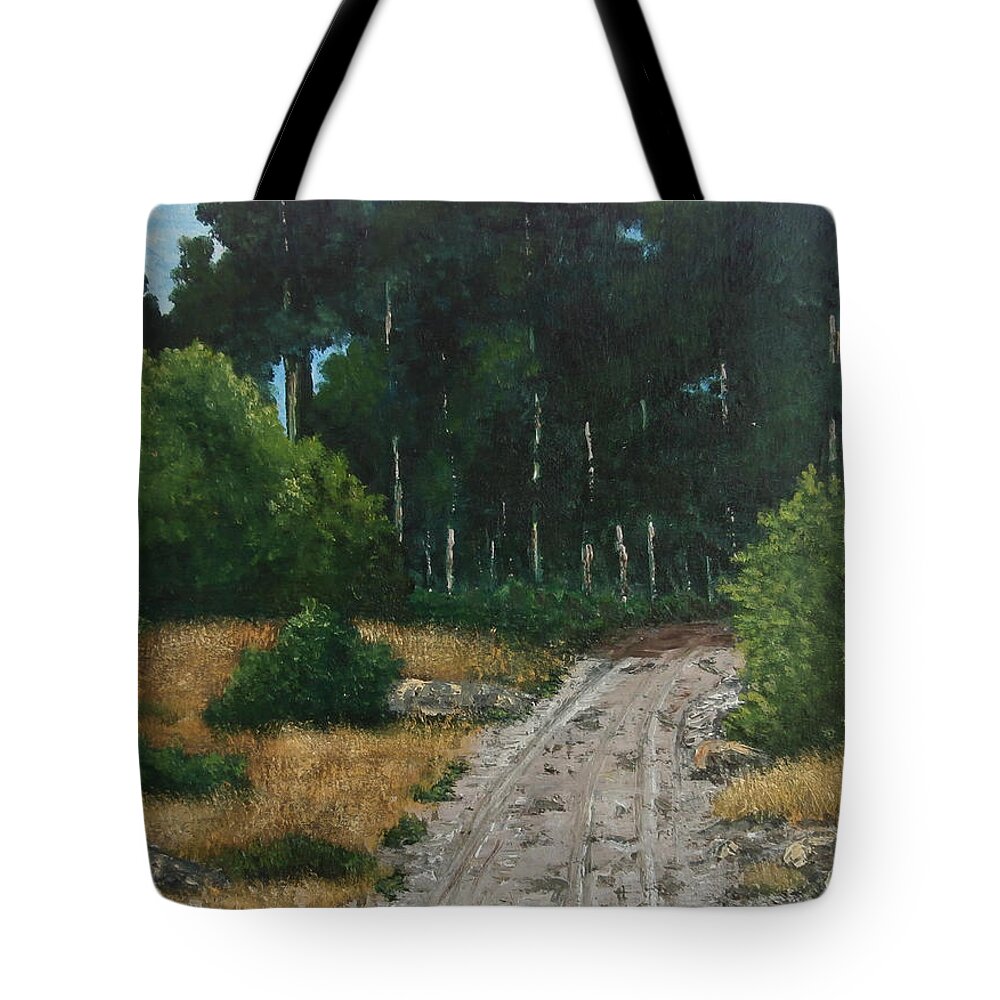 Park Tote Bag featuring the painting Dinosaur Park road by Frank Morrison