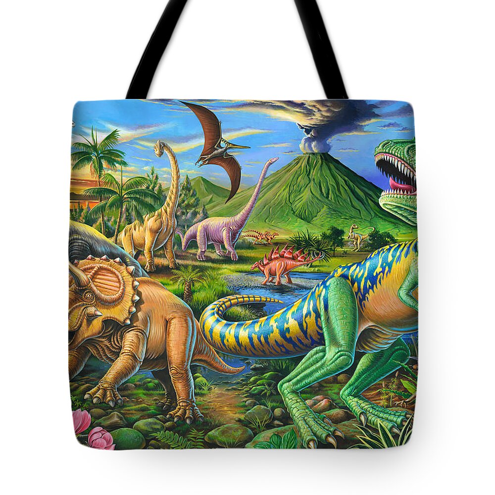 Animals Tote Bag featuring the photograph Dinosaur Scene by MGL Meiklejohn Graphics Licensing