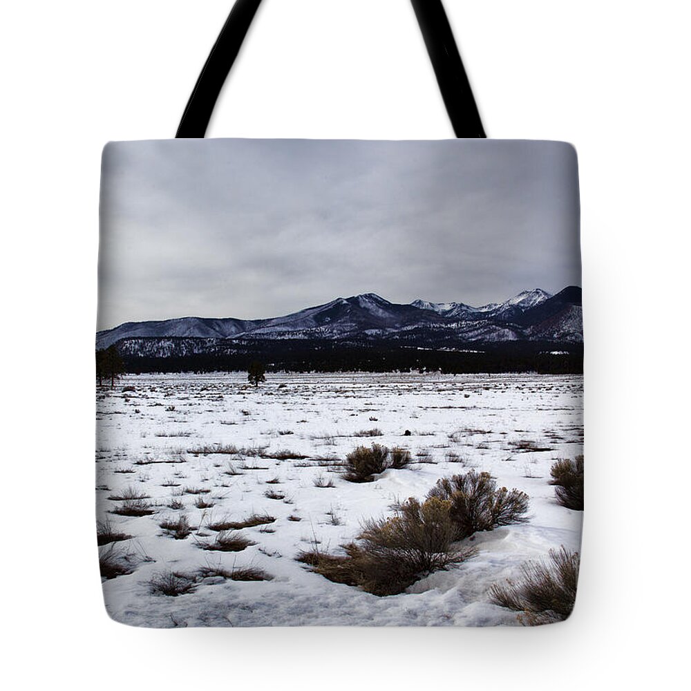 Road Tote Bag featuring the photograph Distant-San Francisco Peaks V2 by Douglas Barnard