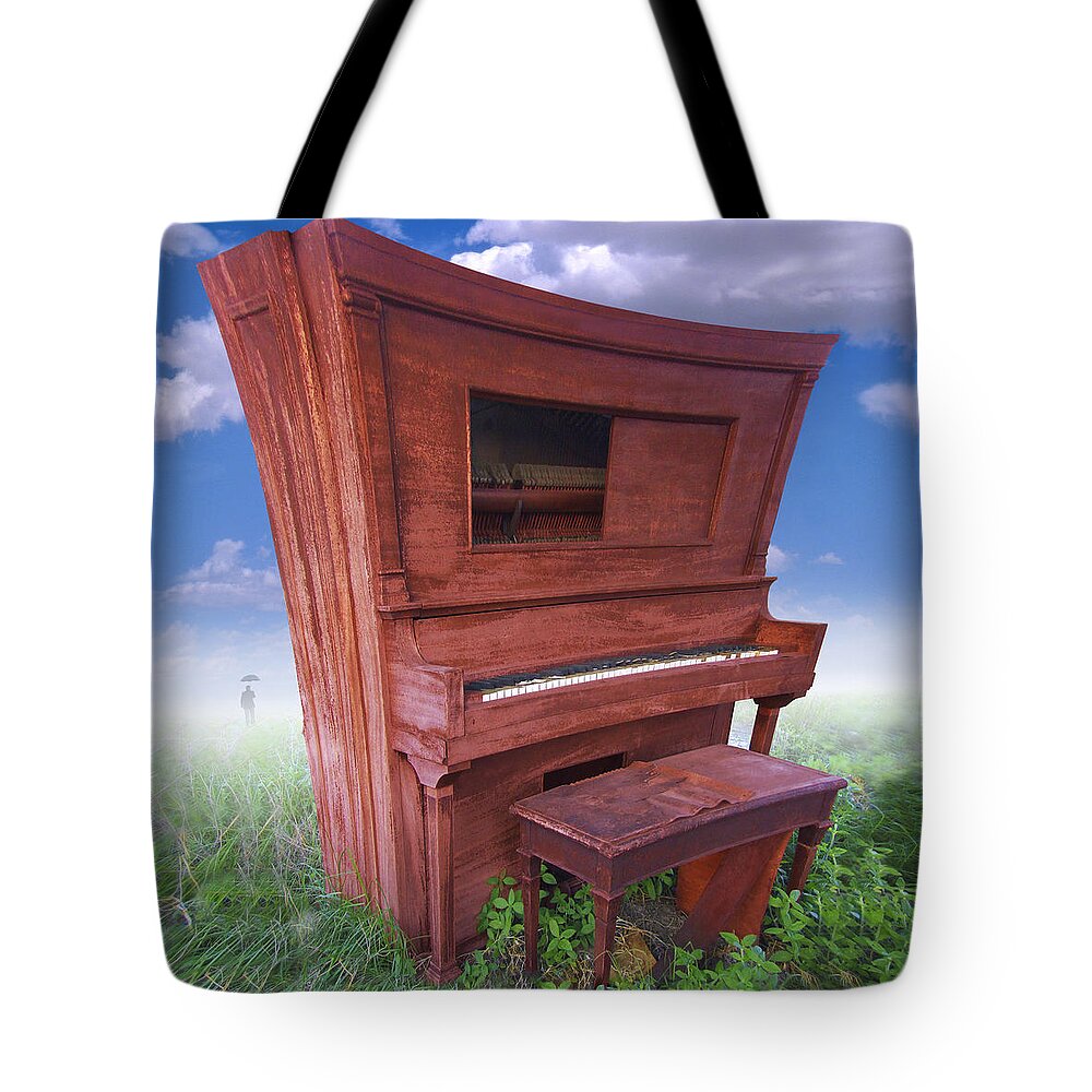 Surrealism Tote Bag featuring the photograph Distorted Upright Piano 2 by Mike McGlothlen