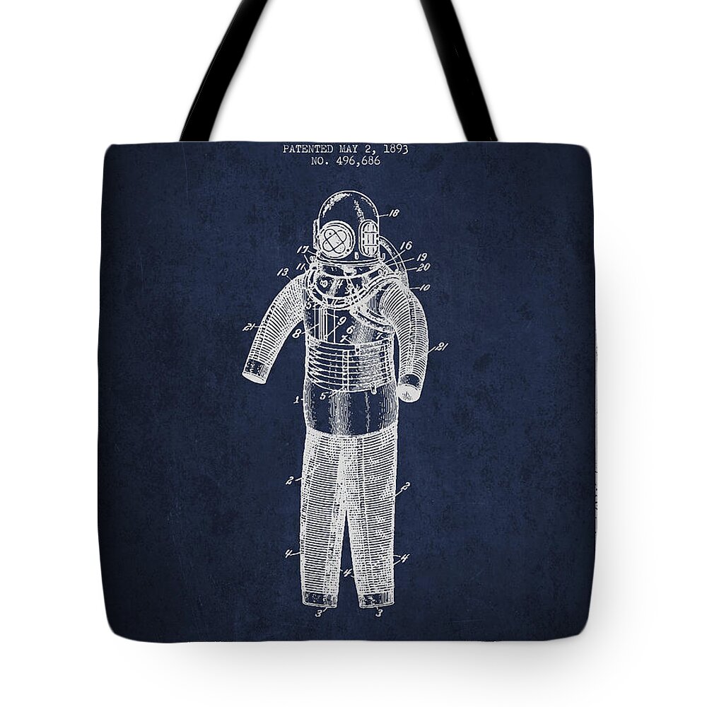 Diving Suit Tote Bag featuring the digital art Diving Armor Patent Drawing from 1893 by Aged Pixel
