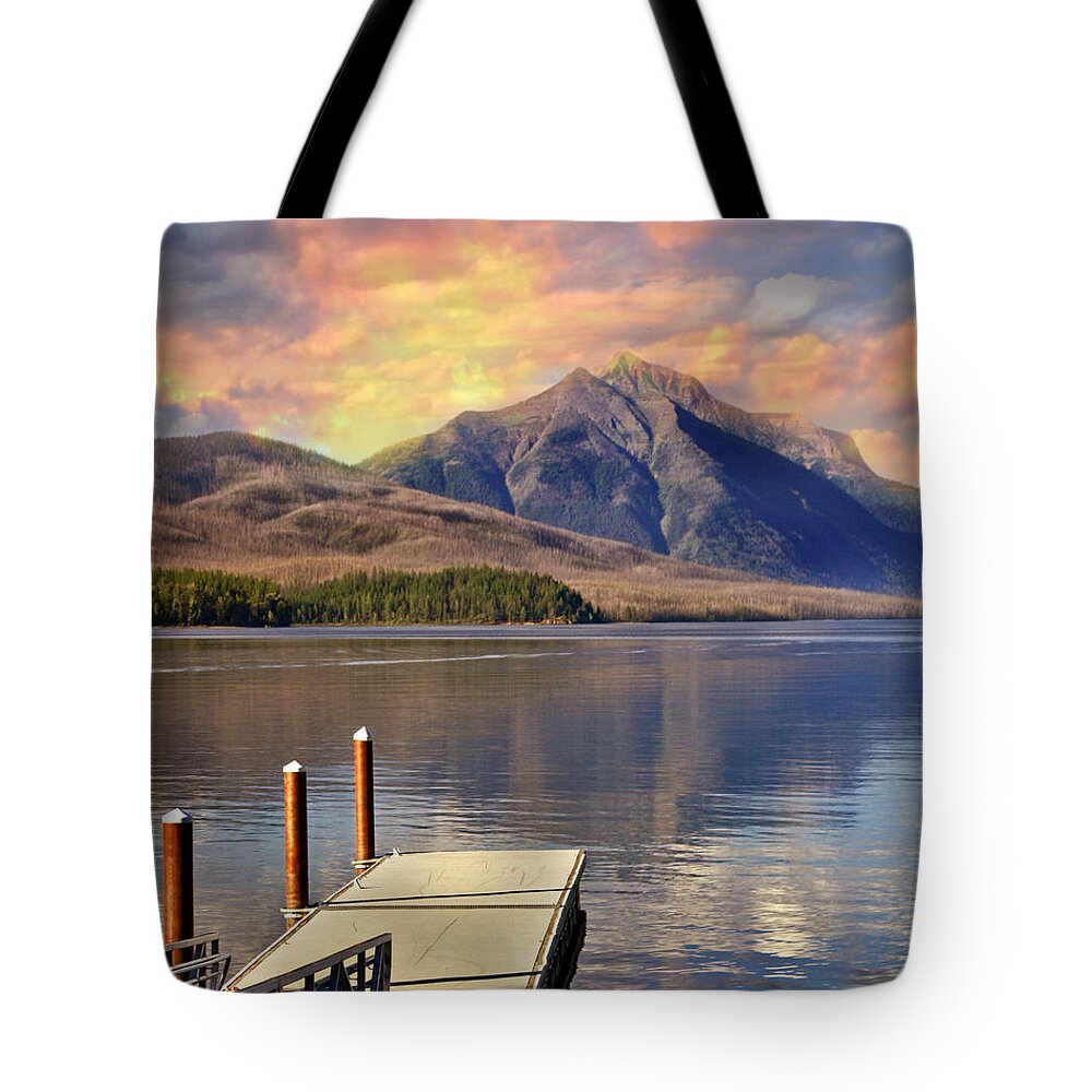 Lake Mcdonald Tote Bag featuring the photograph Dock on Lake McDonald by Marty Koch