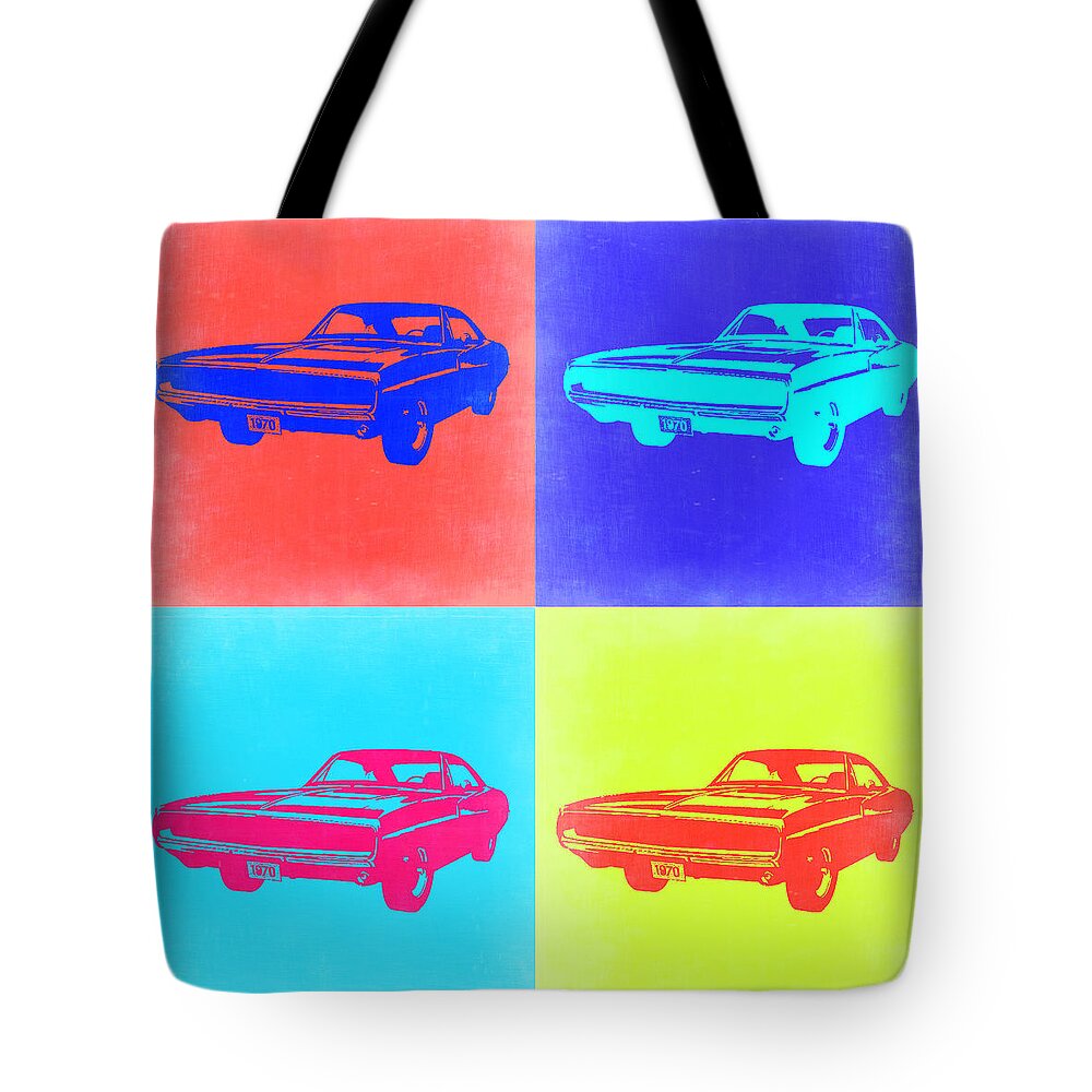 Dodge Charger Tote Bag featuring the painting Dodge Charger Pop Art 1 by Naxart Studio