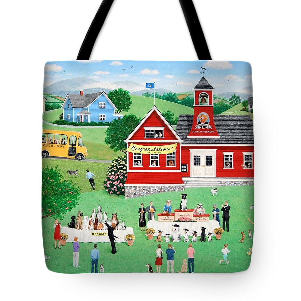 Folk Art Tote Bag featuring the painting Doggie Graduation Day by Wilfrido Limvalencia