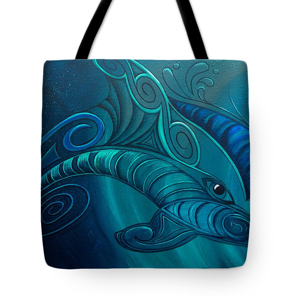 Dolphin Tote Bag featuring the painting Dolphin Rua by Reina Cottier