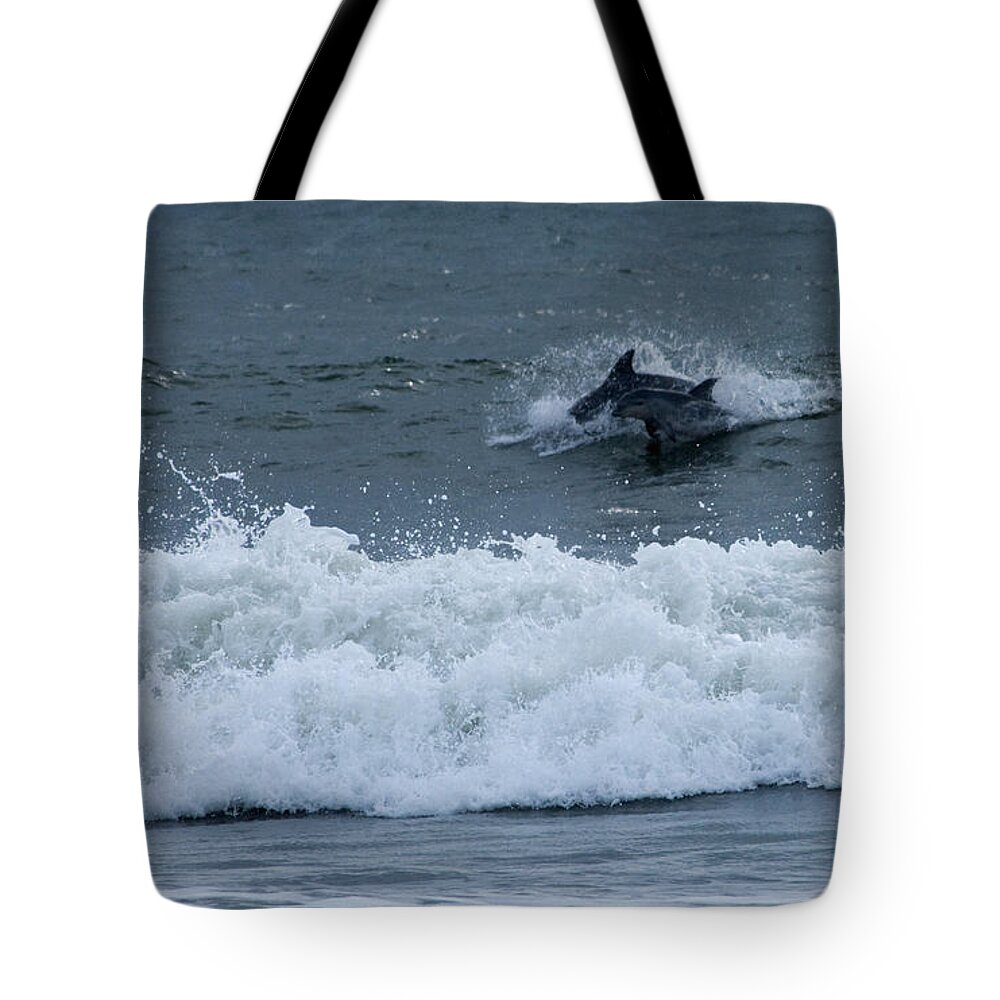 Dophins Tote Bag featuring the photograph Dolphins at Play by Greg Graham