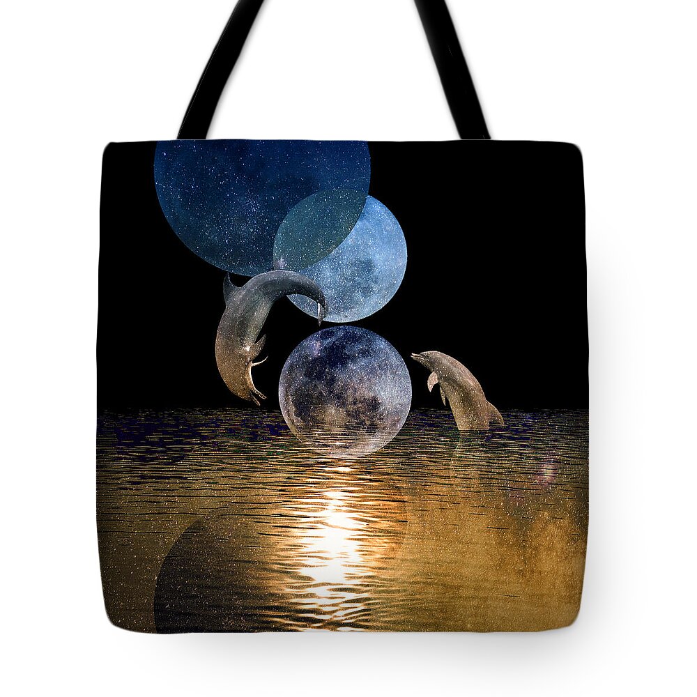 Dolphins Tote Bag featuring the digital art Dolphins Playground by Sandra Selle Rodriguez