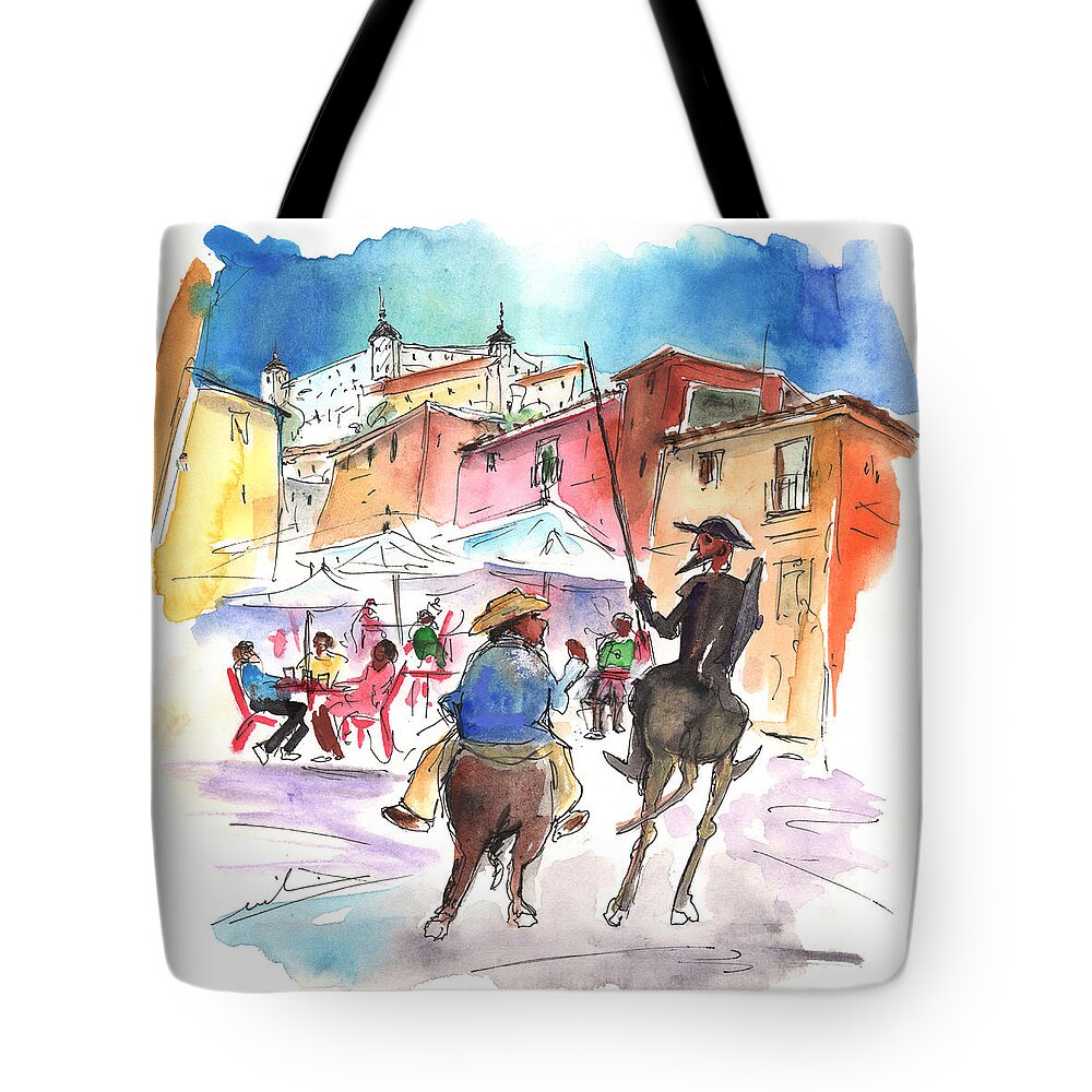 Travel Tote Bag featuring the painting Don Quijote and Sancho Panza Entering Toledo by Miki De Goodaboom