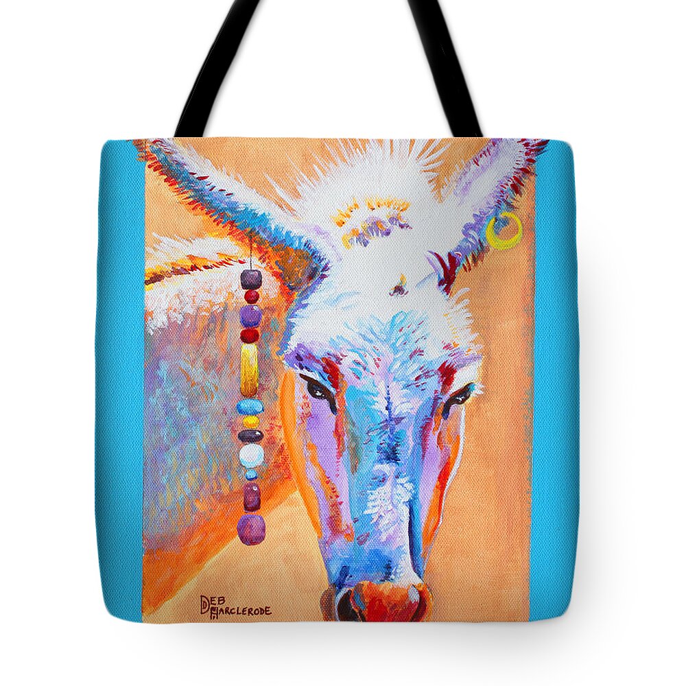 Donkey Tote Bag featuring the painting JACK'S OTHER GIRL - burro - donkey by Deb Harclerode