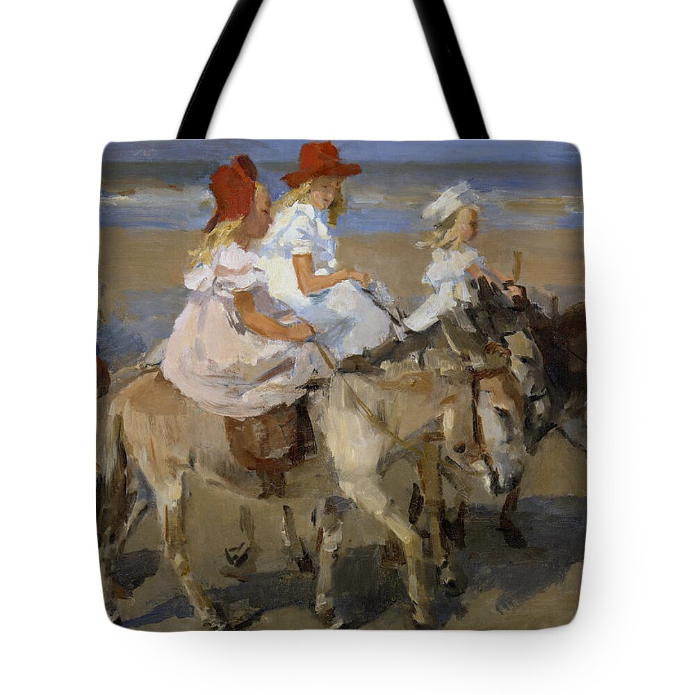 Israels Tote Bag featuring the painting Donkey Rides Along the Beach by Isaac Israels