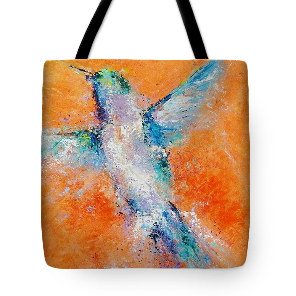 Hummingbird Tote Bag featuring the painting Don't Fly Away by Dan Campbell