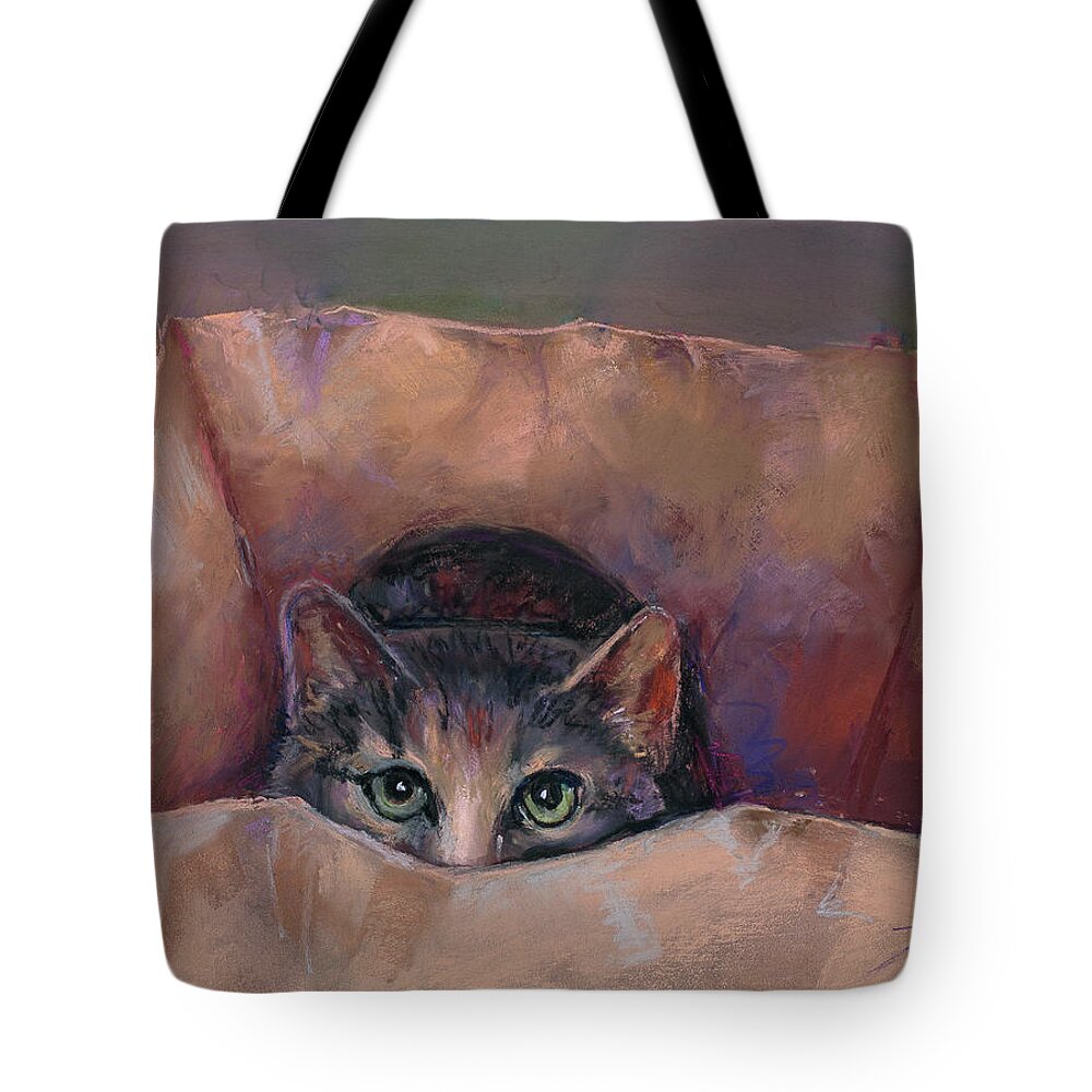 Cats Tote Bag featuring the painting Don't Let the Cat out of the Bag by Billie Colson