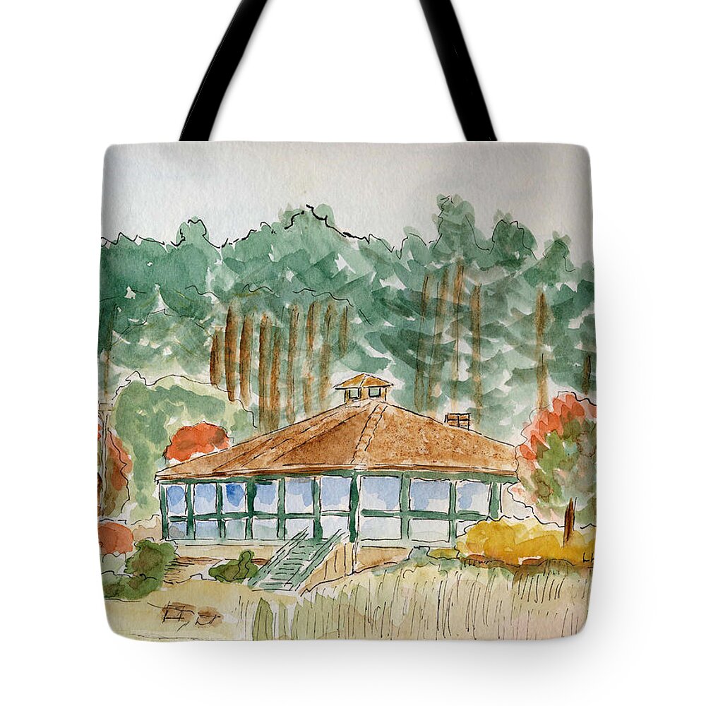 Autumn Tote Bag featuring the painting Dorrs Pondhouse by Linda Feinberg