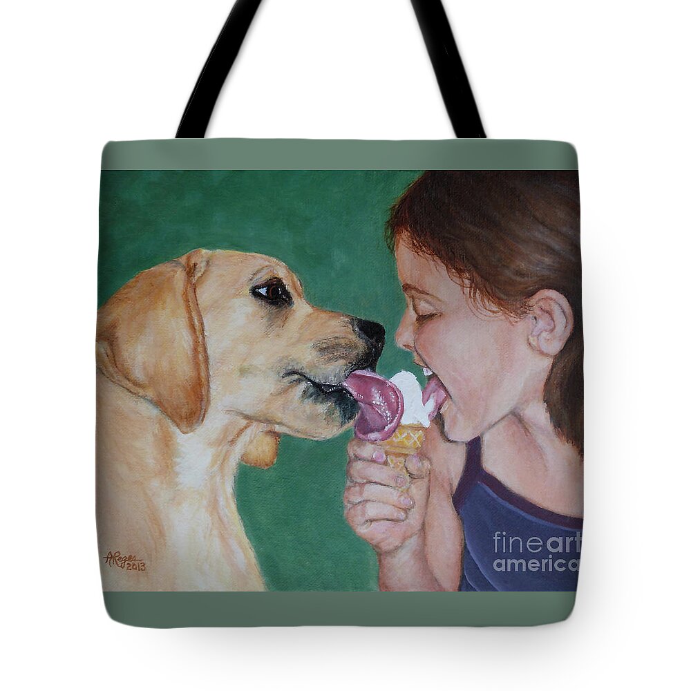 Dog Tote Bag featuring the painting Double Dip - Ice Cream for Two by Amy Reges