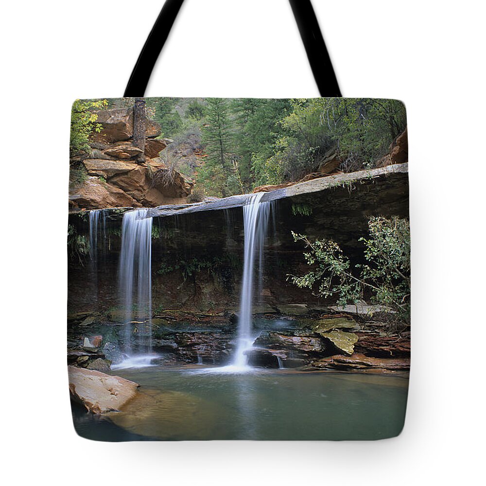 Zion Tote Bag featuring the photograph Double Falls on North Creek by Susan Rovira