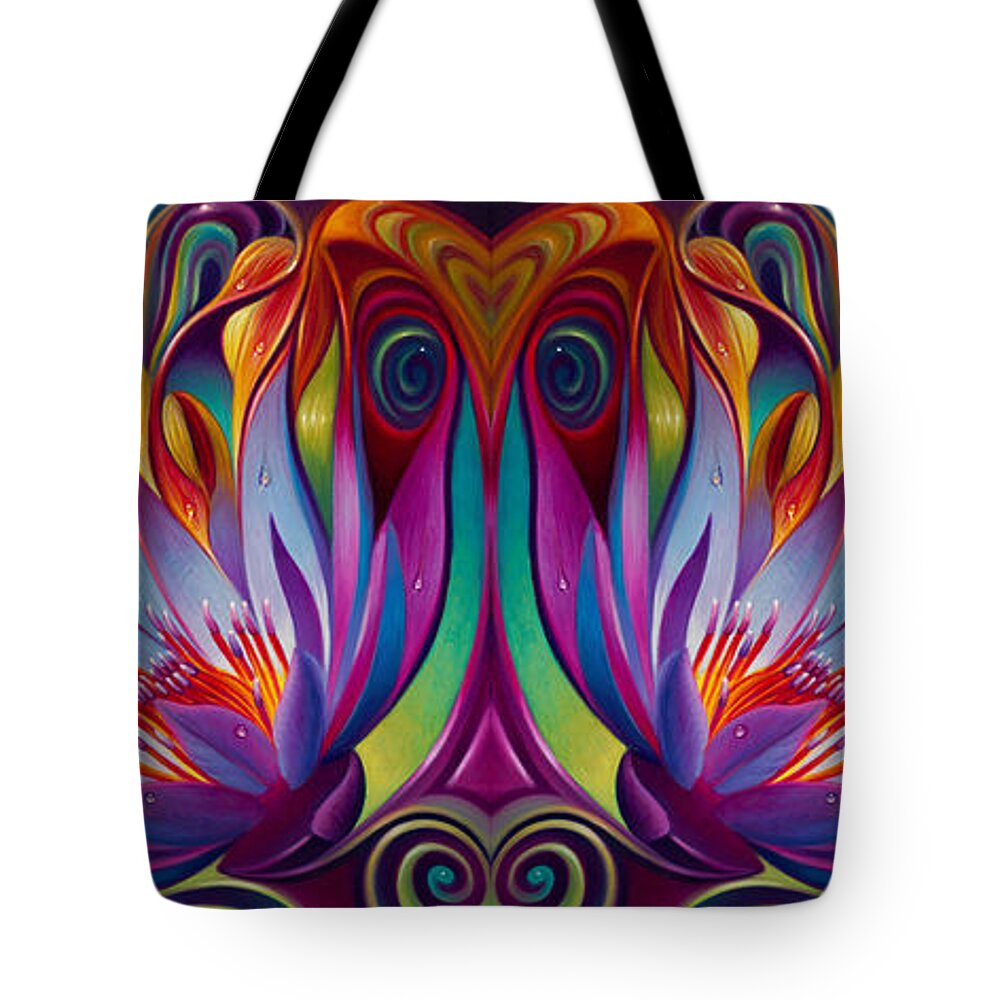 Lotus Tote Bag featuring the painting Double Floral Fantasy by Ricardo Chavez-Mendez